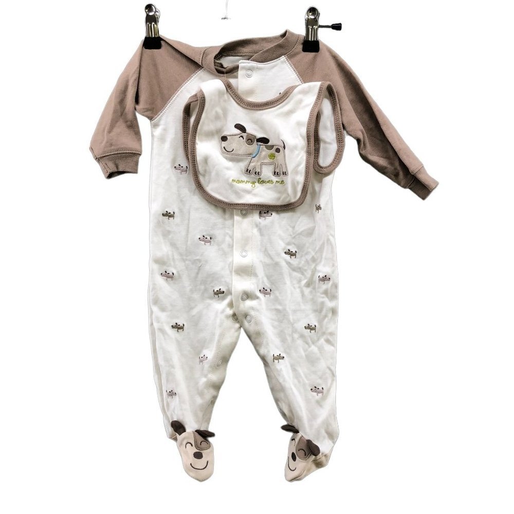 NWOT Carter's Baby 6M Footed Cotton Pajamas 2 Piece Set With Bib Dog Print